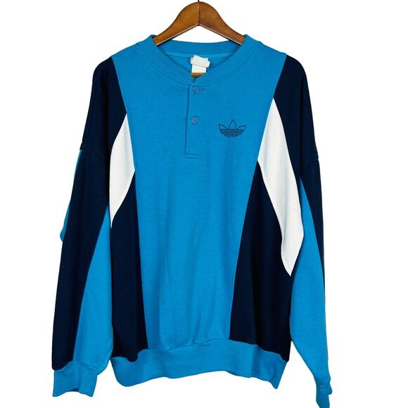 Vintage Adidas Colorblock Sweatshirt Button Collar Long Sleeve - L - Picture 1 of 6